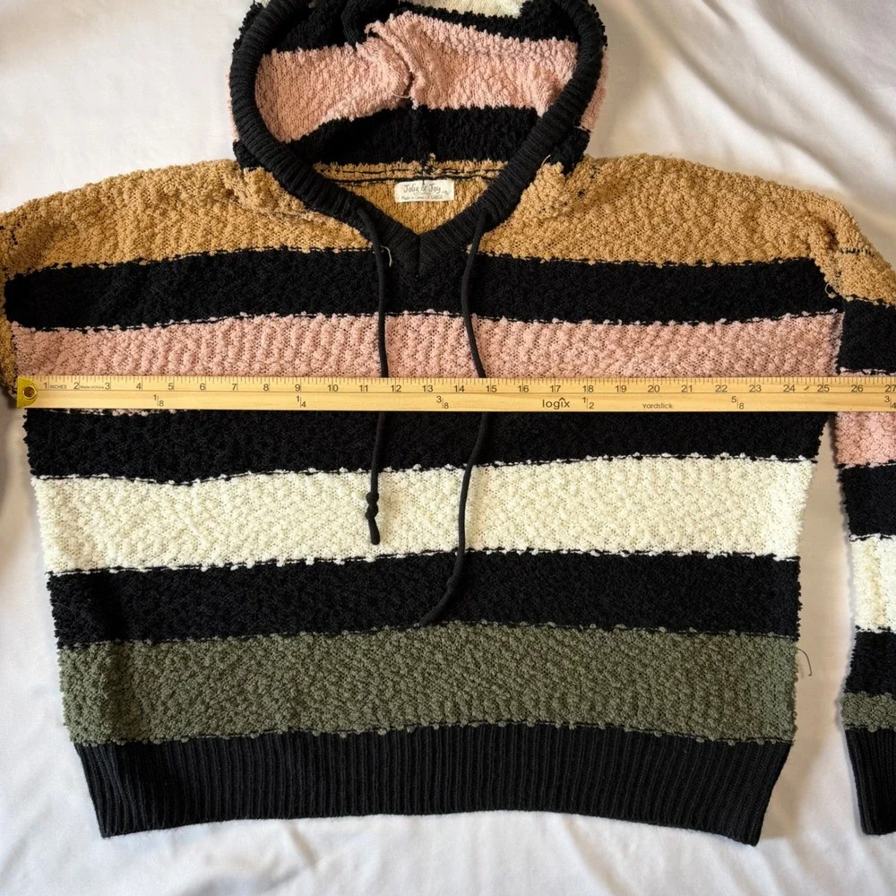 Jolie & Joy Womens Popcorn Knit Striped Hoodie Sweater XL Multicolor Boho Cozy‎